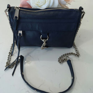 Rebecca Minkoff Navy leather Pebbled Mini M.A.C. Crossbody Silver hardware Regal